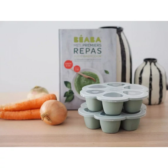 Béaba Szilikon multifunkciós bébiétel tároló - 6 x 90 ml - Zsálya zöld -
