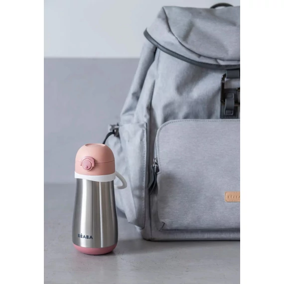 Béaba Rozsdamentes Acél Palack + Fogantyú - 350 ml - Sötét rózsaszín -